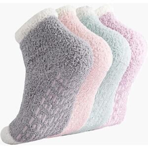 NWT BRESLATTE Cozy Non-Slip Fuzzy Slipper Socks with Grips (4 Pairs | One Size)